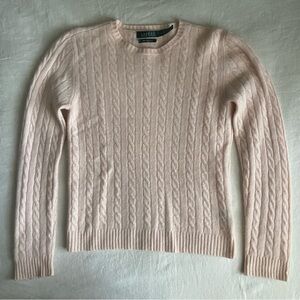 Lauren Ralph Lauren Cashmere Baby Pink Cable Knit Crew Neck Sweater - Medium